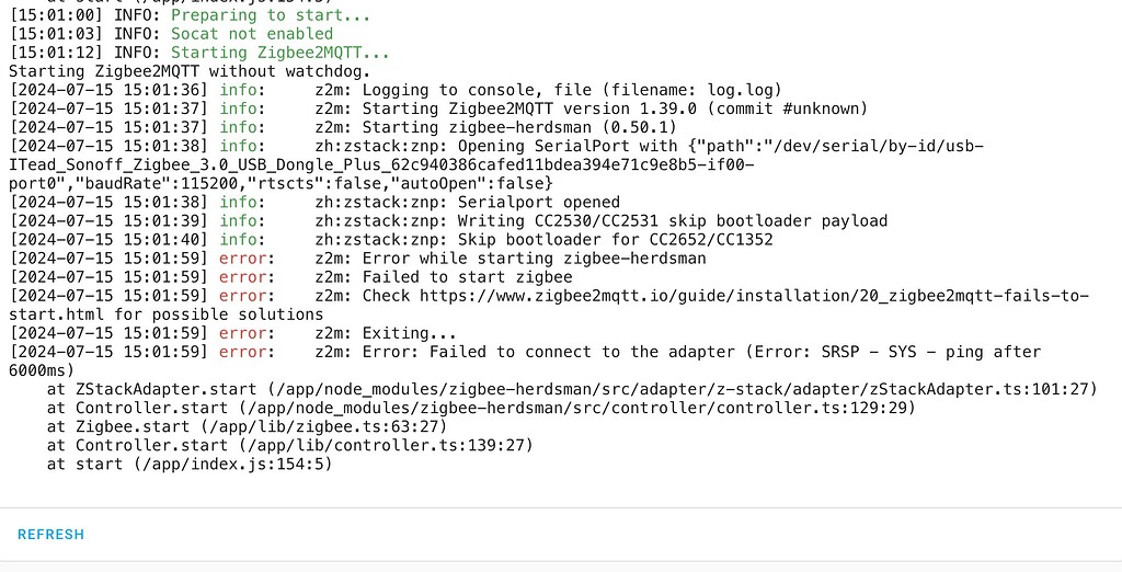 Zigbee herdsman failed to start error ping after 600ms Zigbee Home Assistant Community