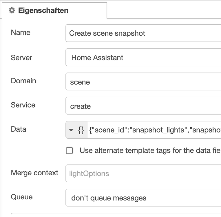 Call service > create scene with snapshot_entities NodeRED Home