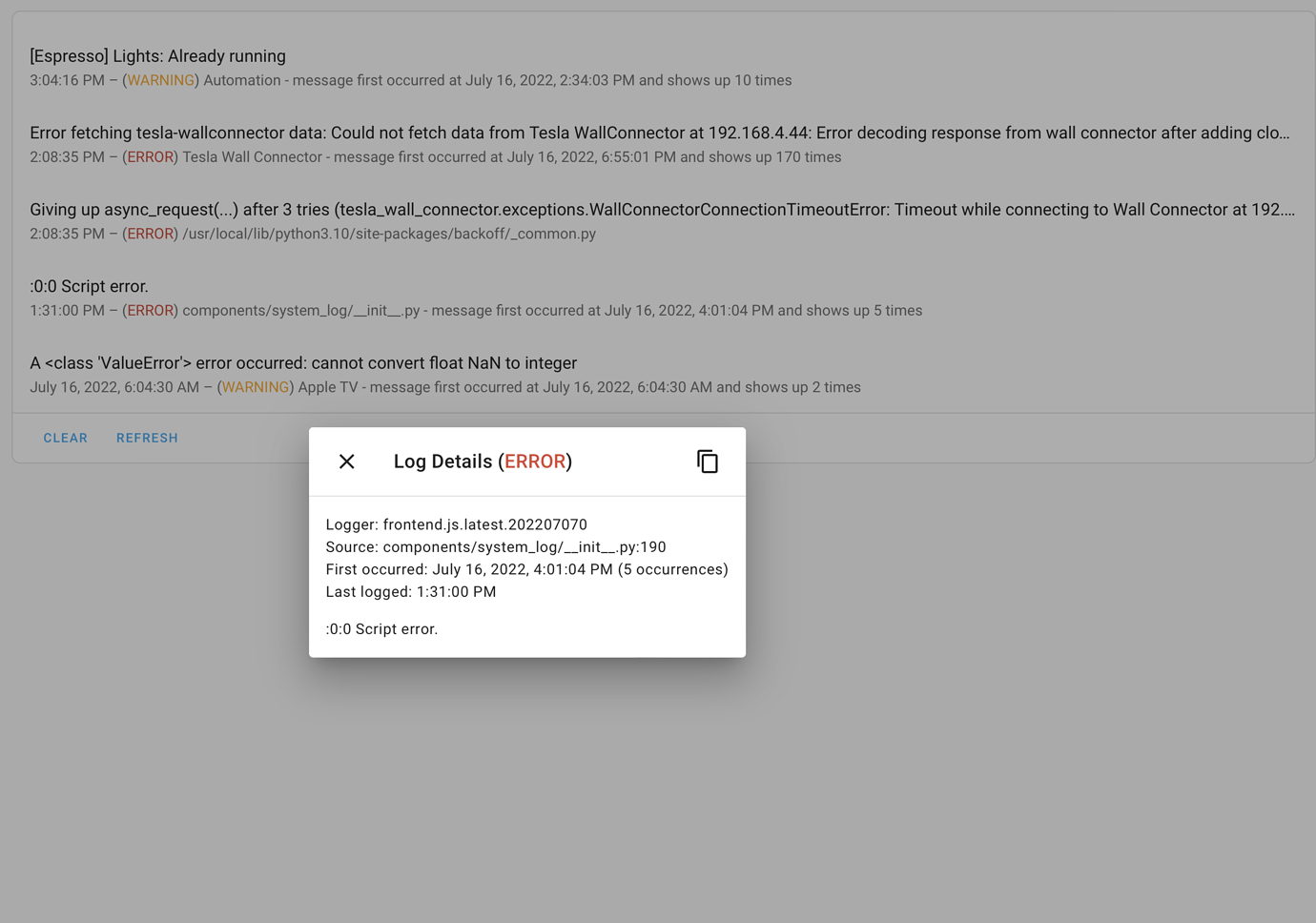 Python error in System Log - Configuration - Home Assistant Community