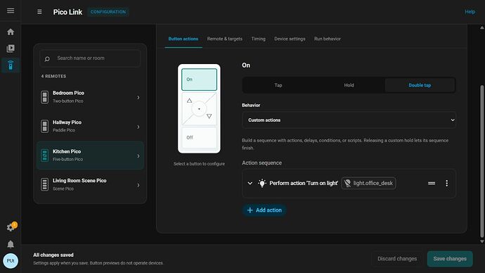 A custom double-tap action in the button editor