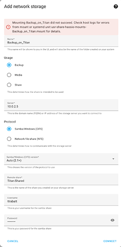 Error while adding CIFS storage - Configuration - Home Assistant Community