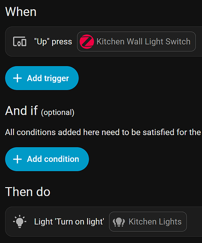 Turn on light in Kitchen when pressing button automation