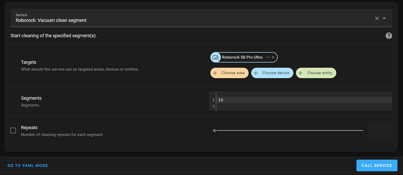 Roborock integration clean several specific rooms Configuration