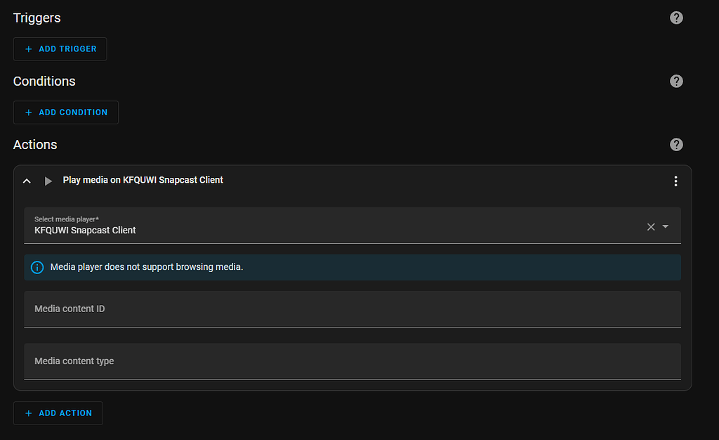 Media player does not support browsing media Configuration Home