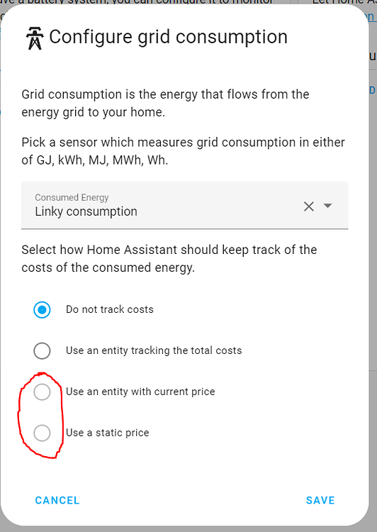 Electricity price cannot be set when using an external statistic
