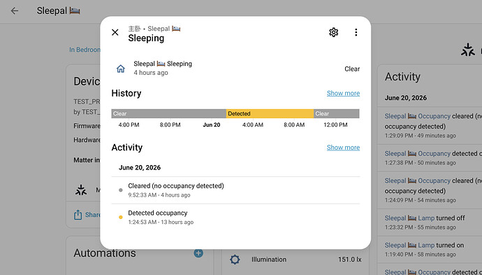 The sleep/wake binary sensor in Home Assistant.