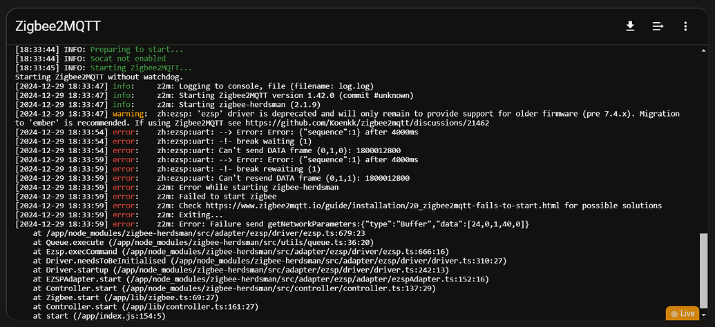 Problem while starting z2m - Zigbee - Home Assistant Community
