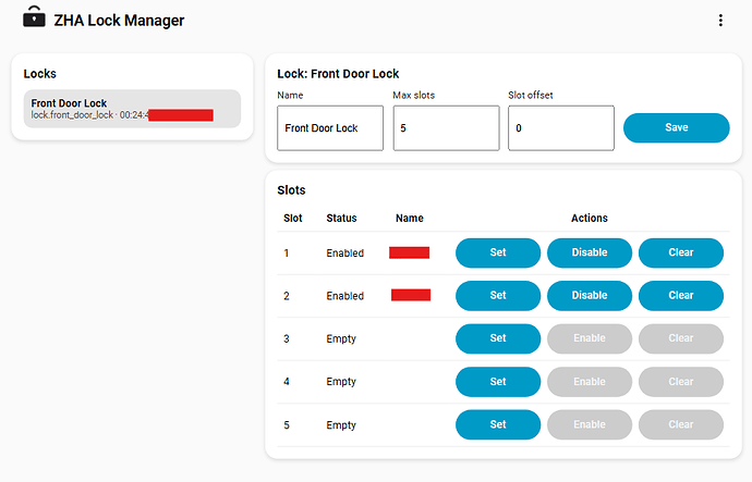 Zigbee Locks side panel screenshot