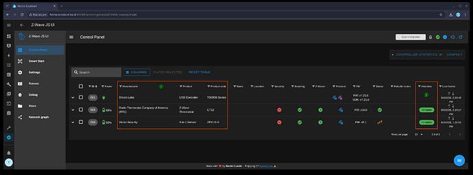 Control panel after restore