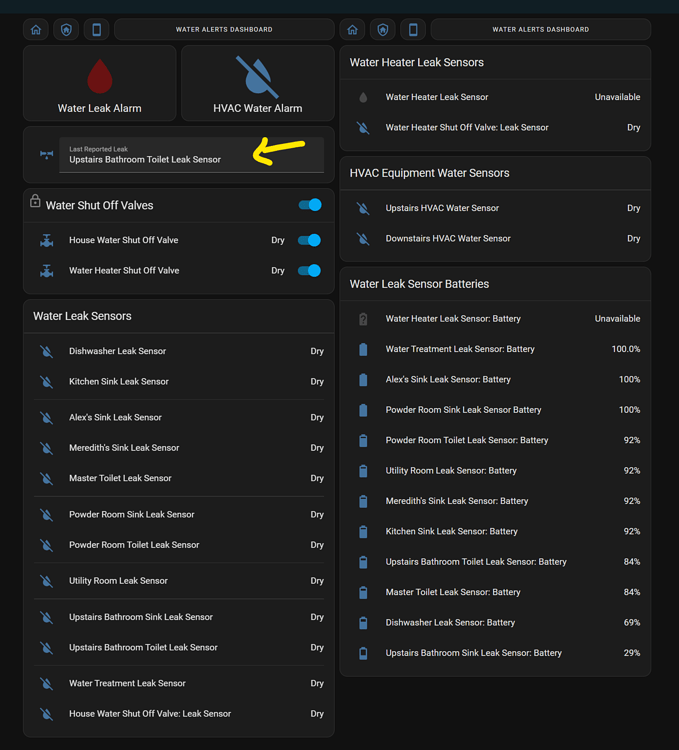 Log on dashboard to show what sensor reported leak - Frontend - Home ...