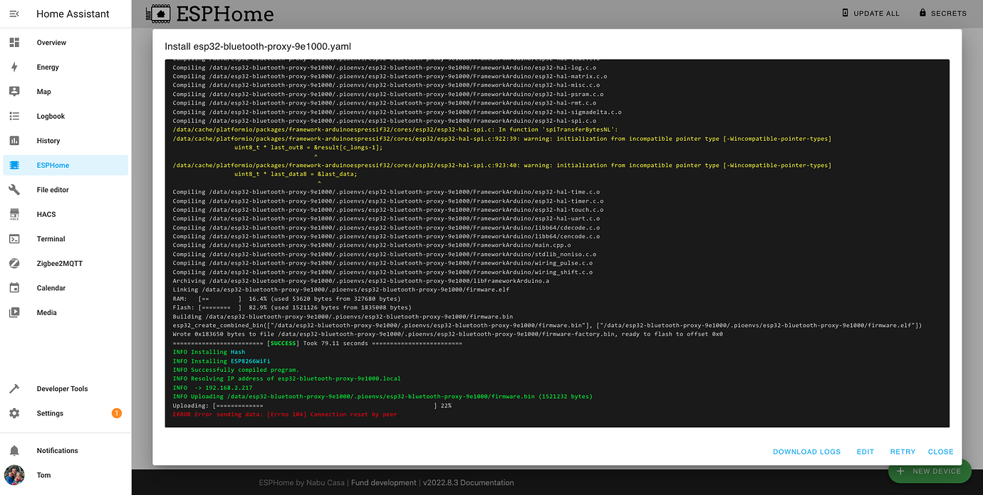 ESP32 - Cannot update - Error 104 - Connection reset by Peer - Home ...