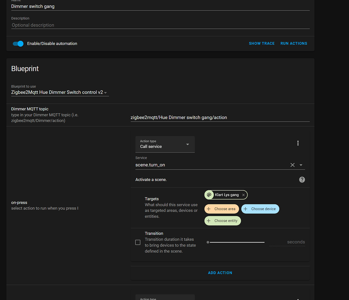 Philips Hue dimmer switch + Zigbee2MQTT custom actions Blueprints