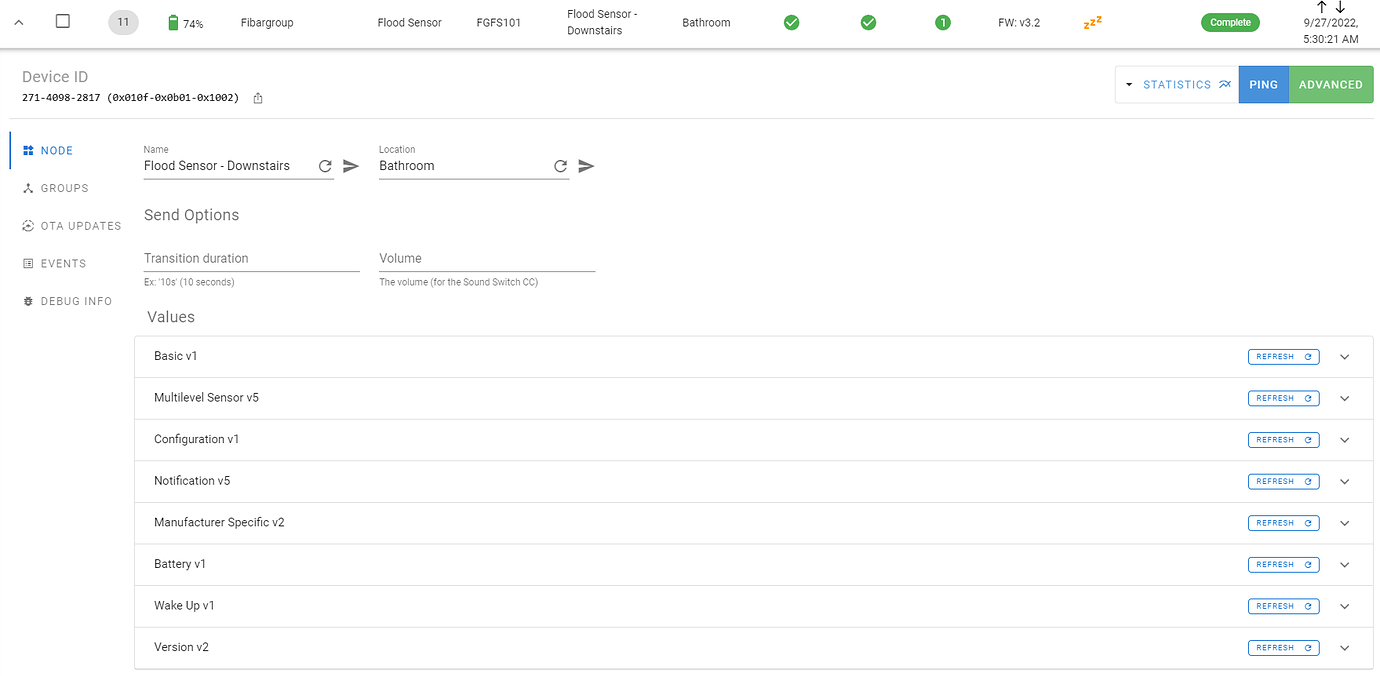 Flood Sensor Not Showing All Functions (Fibaro / ZWave / Temperature) ZWave Home Assistant