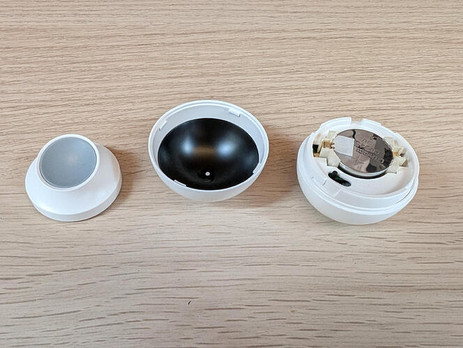 From the left: The base, the lower part of the device, the upper part containing the sensor and the battery