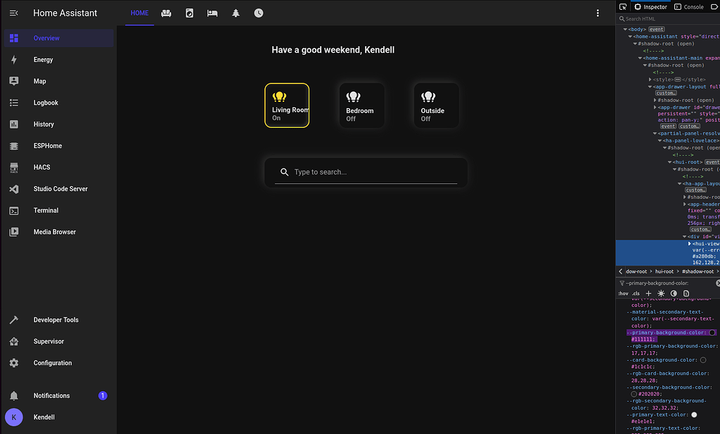 Dashboard being hardcoded to #111 background color - Frontend - Home