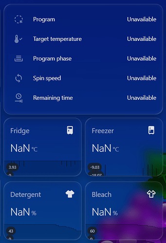 Dashboard NaN and unavailable Miele entities