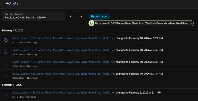 Activity Log showing NFC tag