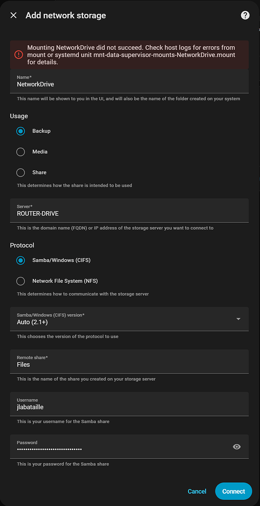 Network storage will not mount. Config error? - Configuration - Home ...
