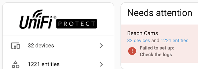 UniFi Protect Integration Error- Failed to set up