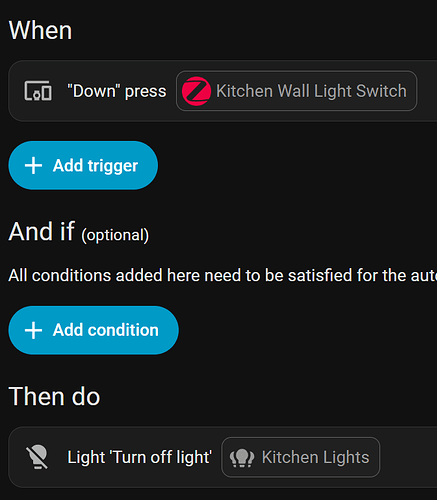 Turn off light in Kitchen when pressing button automation