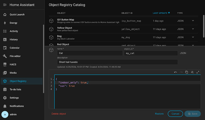 Object Registry edit view