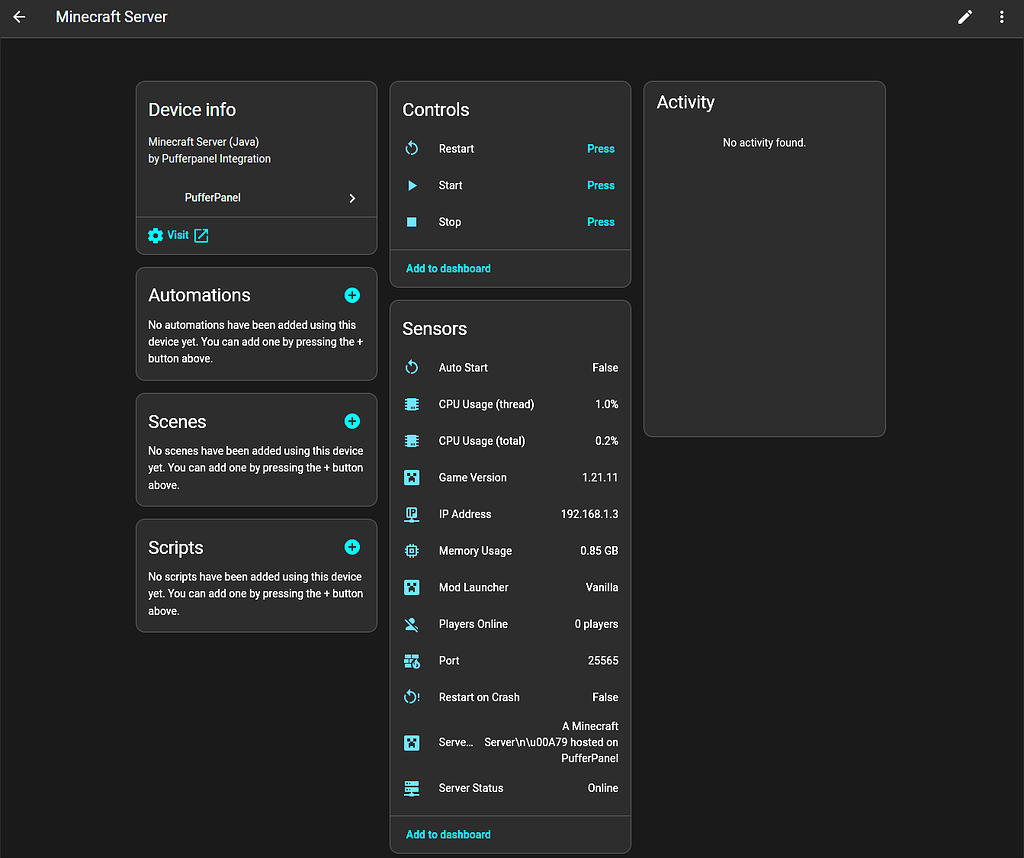 Pufferpanel game server manager integration - Custom Integrations ...