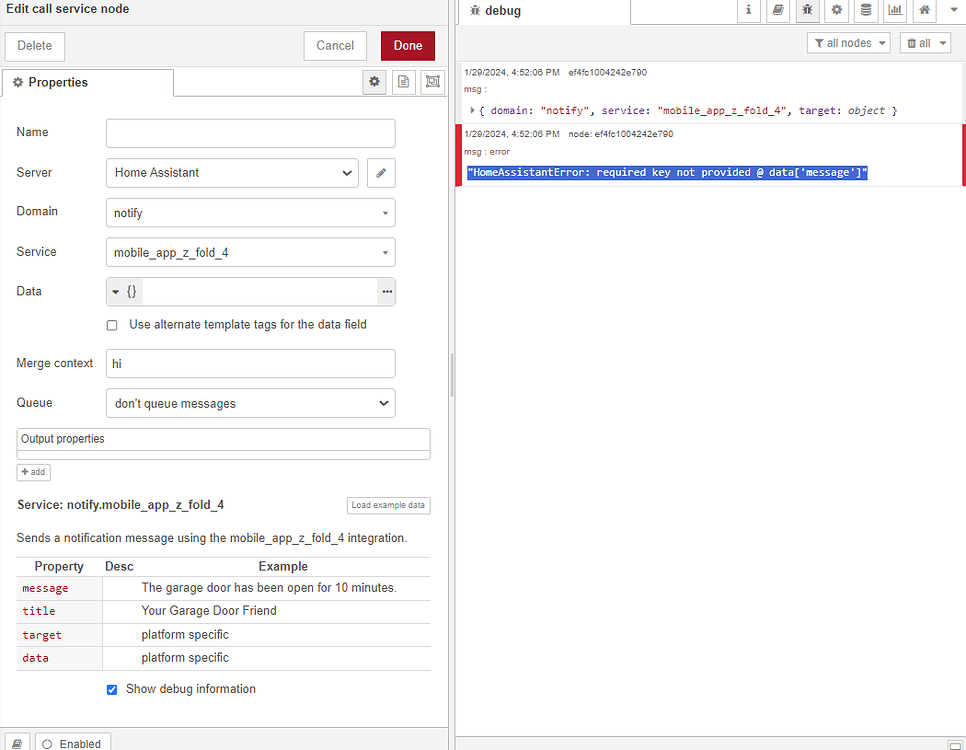 Thermostat Callservice error. required key not provided data