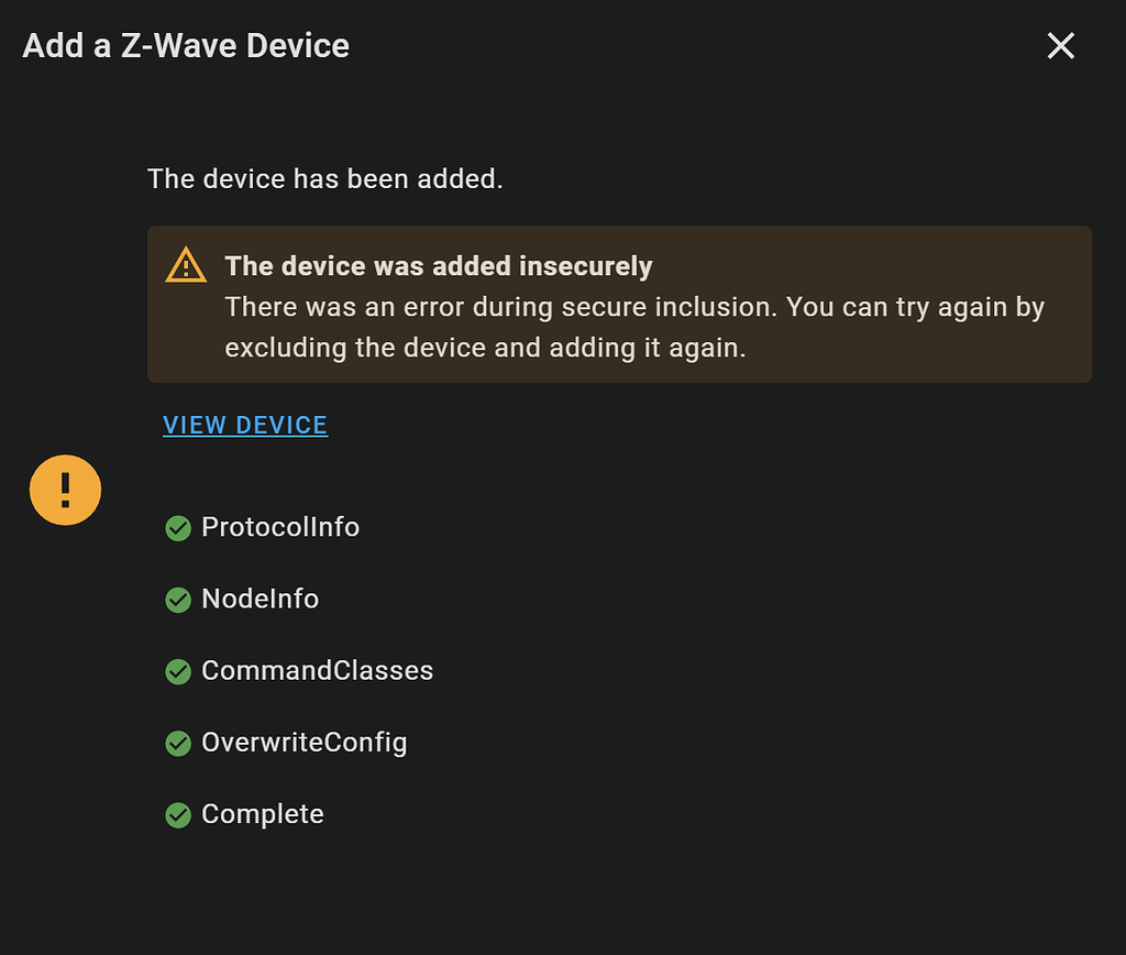 Device was added insecurely how do I fix? ZWave Home Assistant