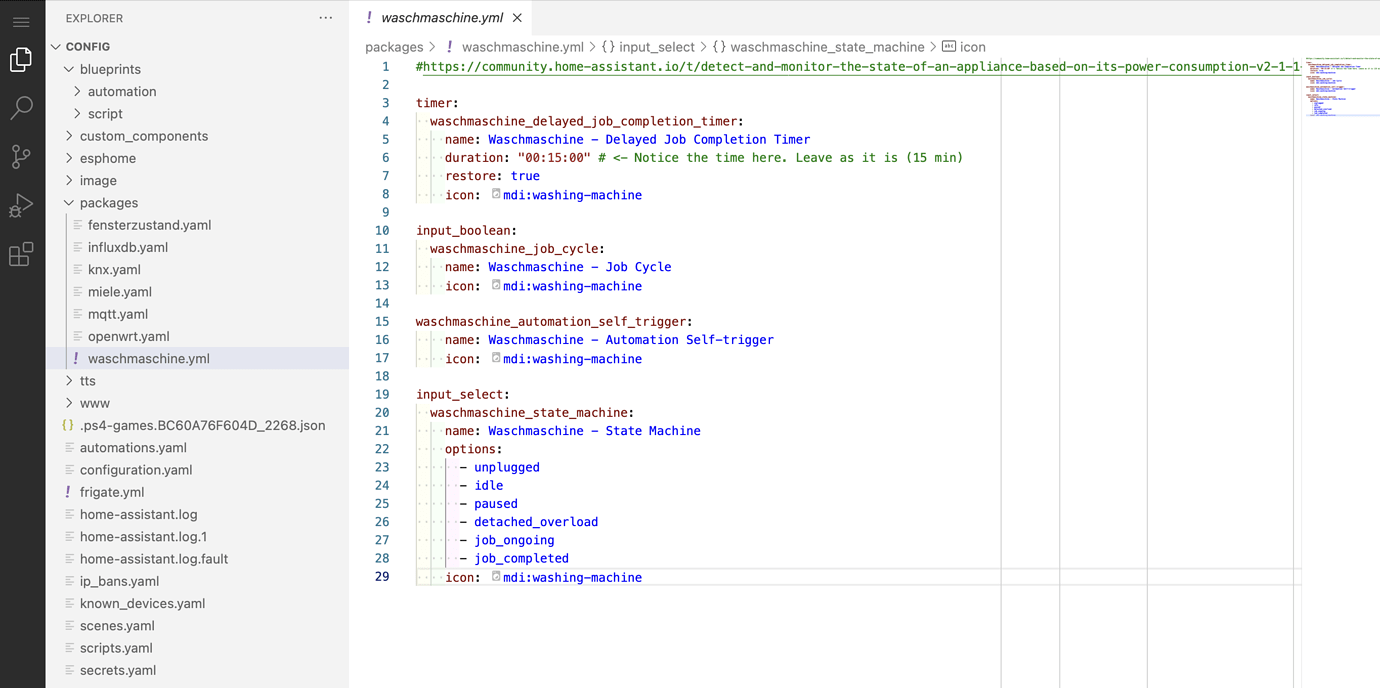 What is the meaning of the exclamation mark next to a file in VS Code