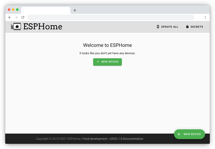 ESPHome dashboard