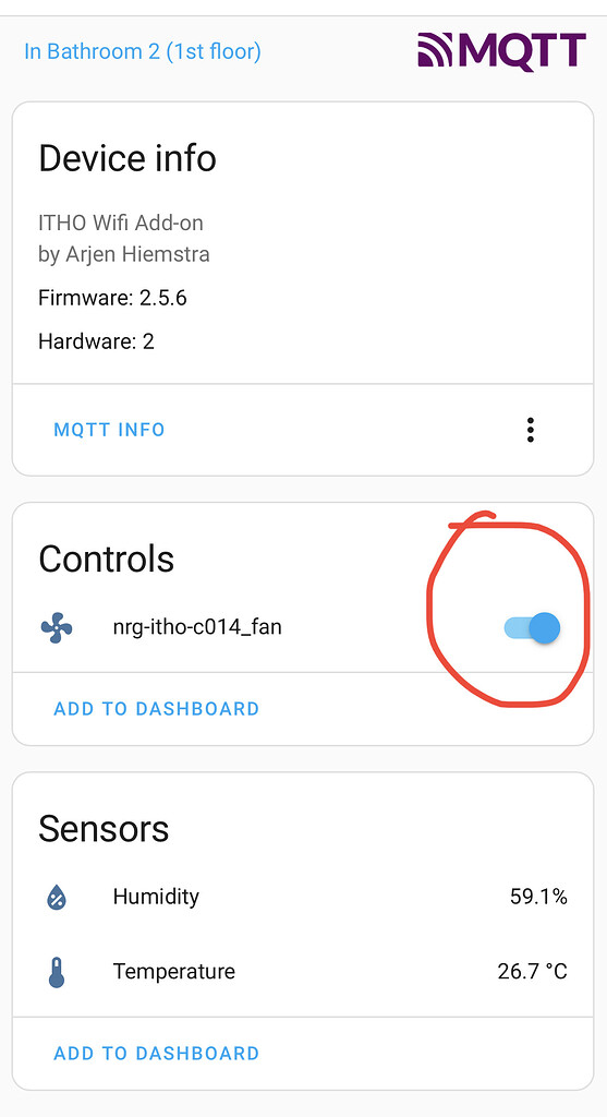 On/off not working in the Nrg wifi module for itho fan Third party