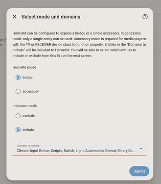 × Select mode and domains.
