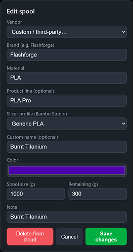 Edit dialog with everything prefilled