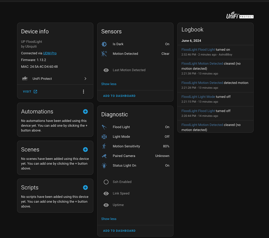 Unifi Protect Integration Floodlight Configuration Home Assistant