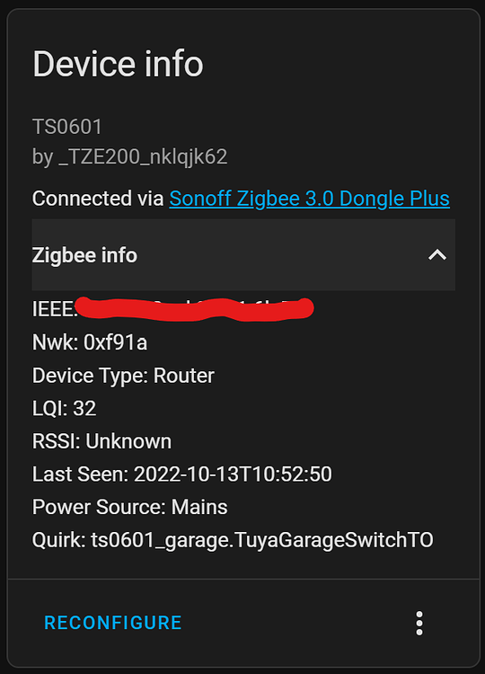 TUYA TS0601 Zigbee garage door opener Third party integrations Home