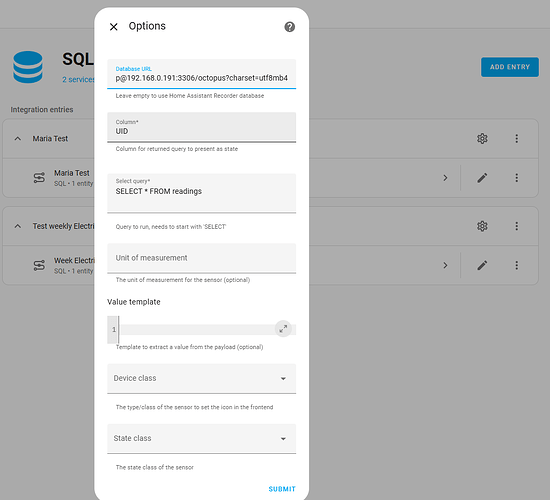 SQL sensor using UI