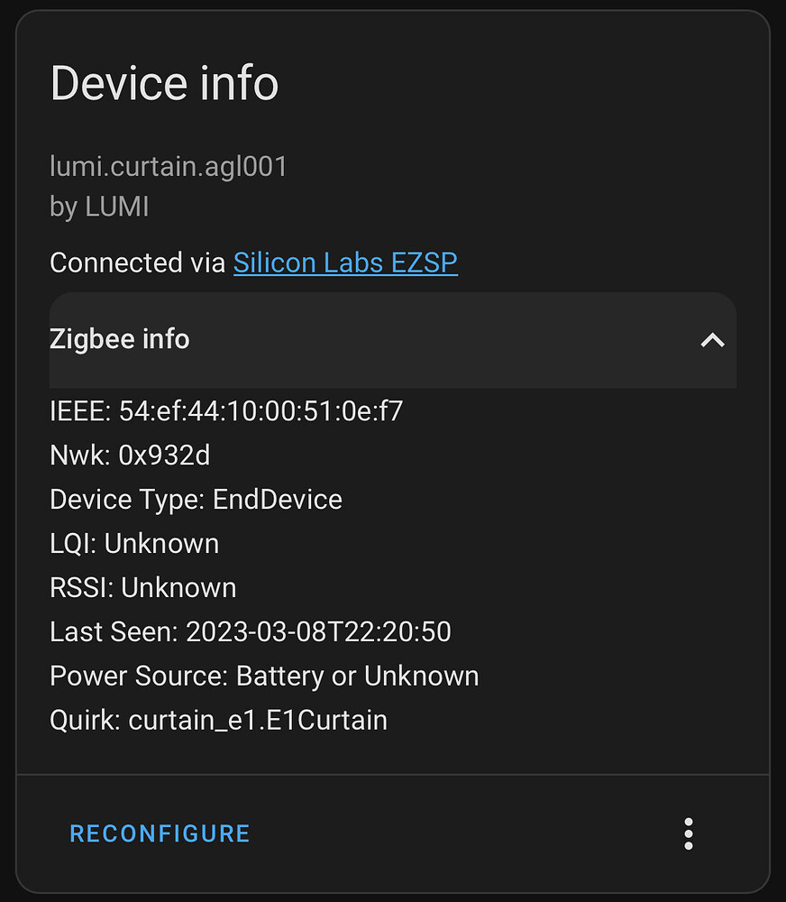 Aqara Curtain Driver E1 (lumi.curtain.agl001) does not work with ZHA on Home Assistant Yellow