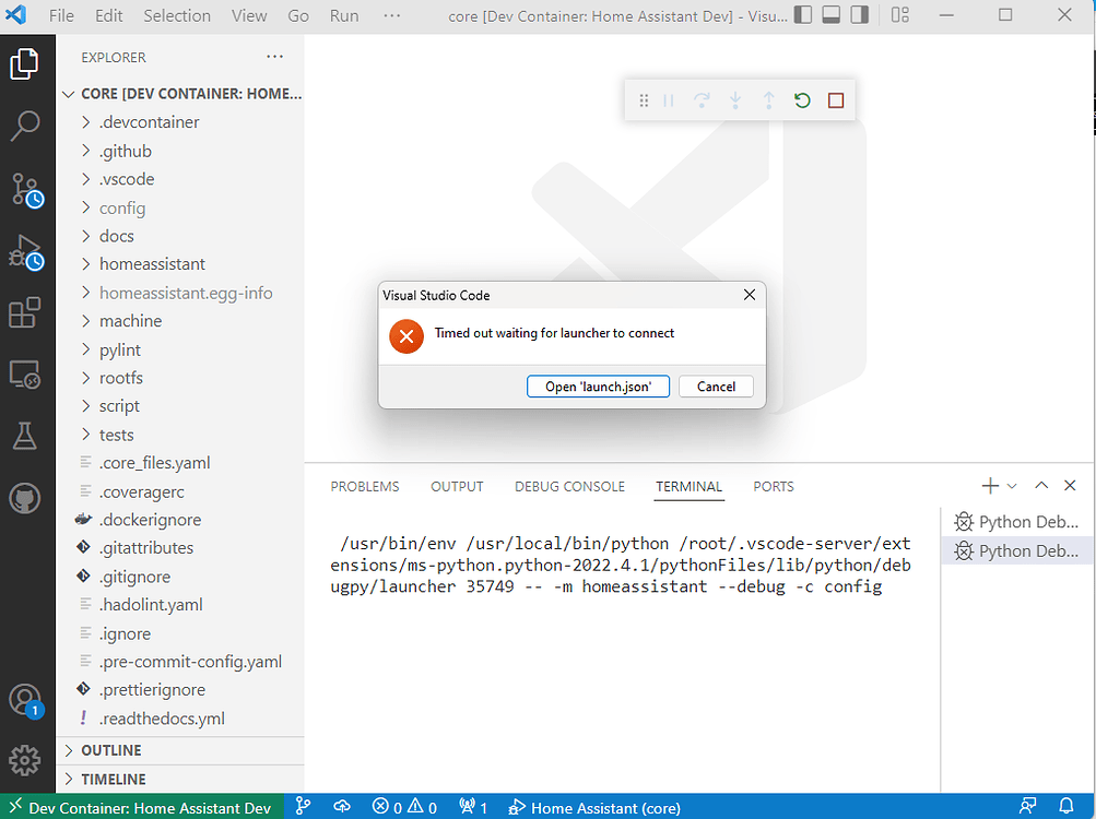 Can't anymore debug ha with visual studio code - Development - Home ...