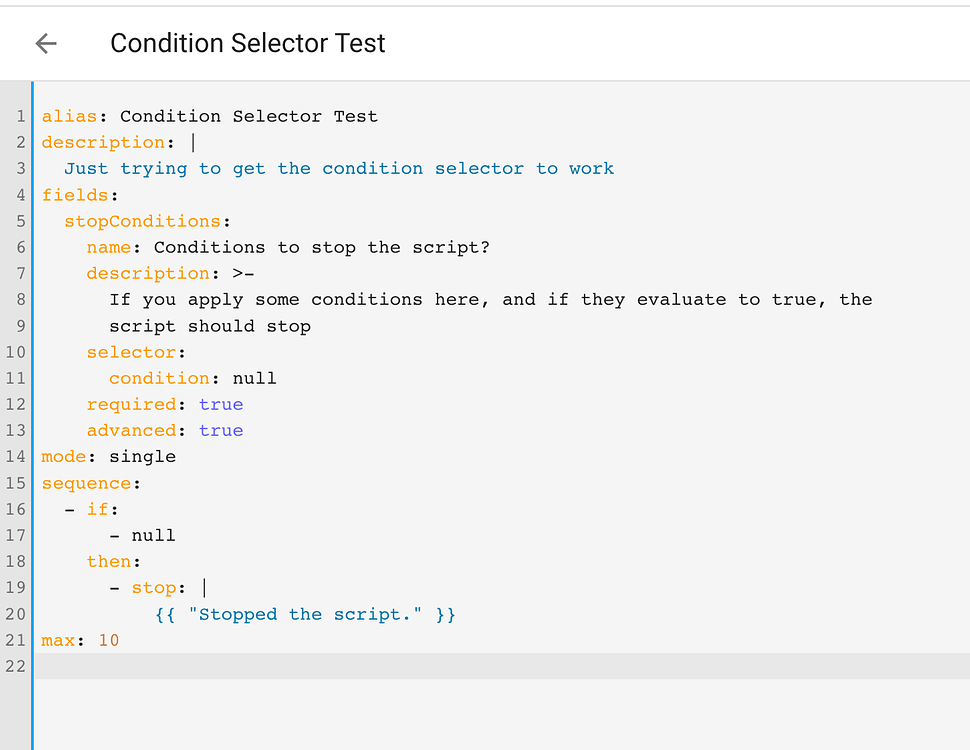 Help using the new condition selector in a script? - Configuration ...