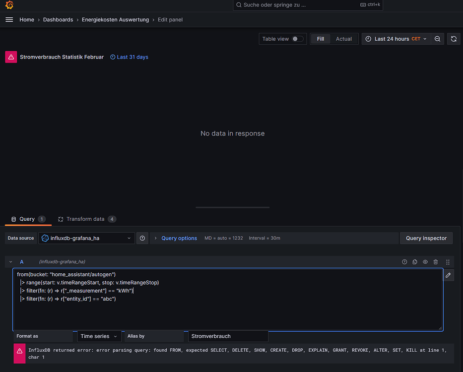 Problem with Influxdb Script in Grafana Configuration Home