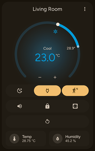 A card with HVAC modes, a switch group, a switch list and entity tiles