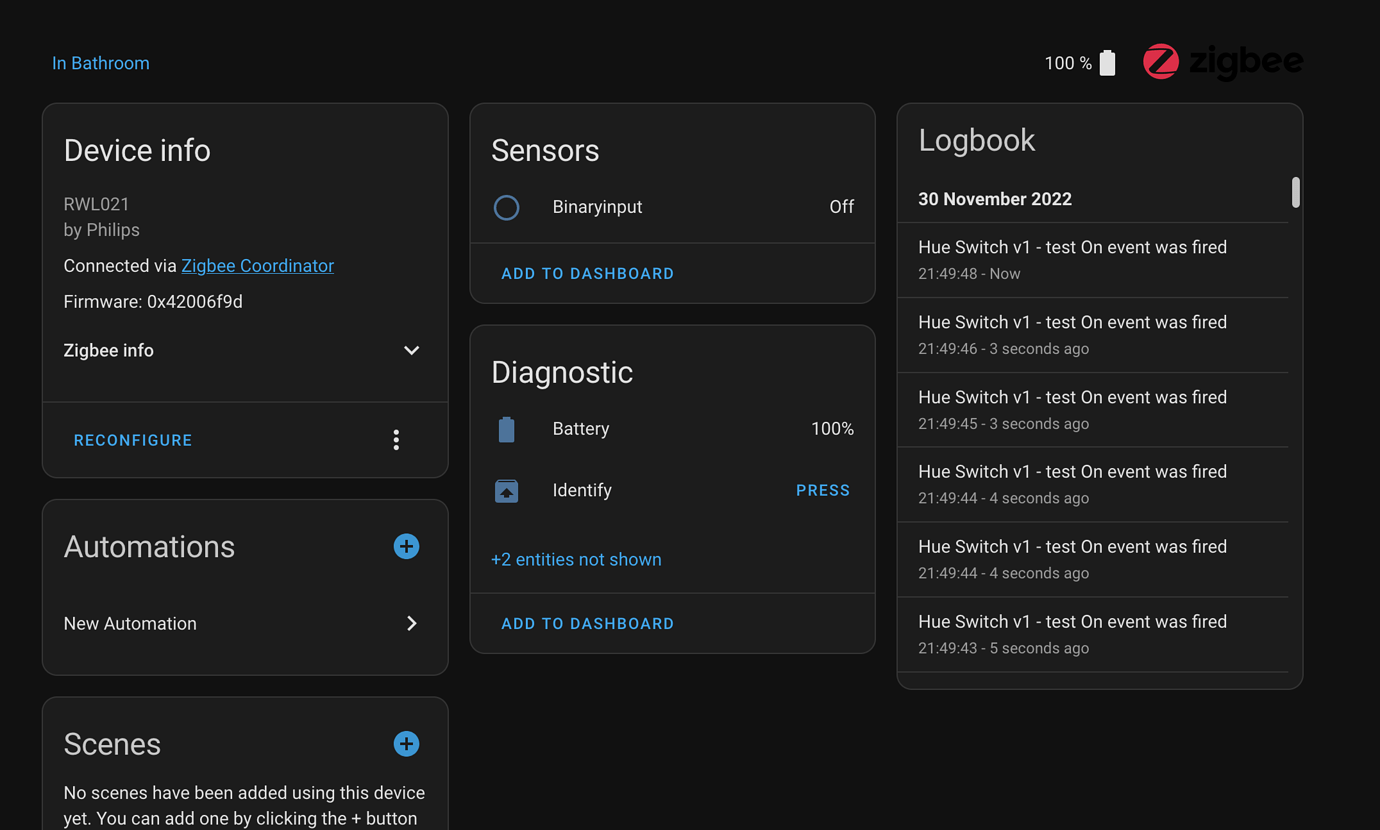 Hue dimmer switch events detected but automation not running Zigbee