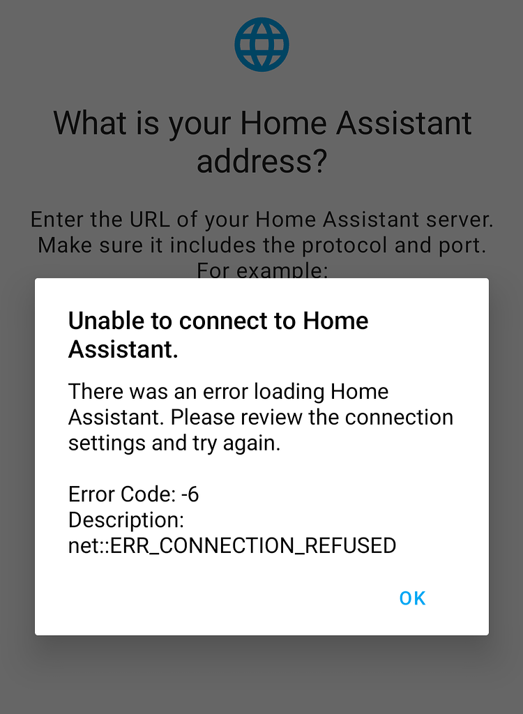 Help connecting home assistant windows portable to the ha android app