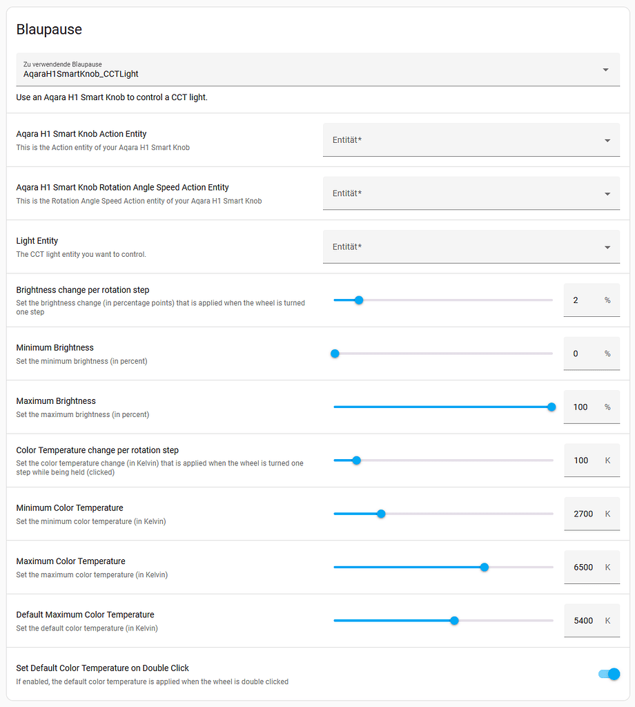 Aqara H1 Smart Knob (Dimmer / Rotary Switch) for controlling a CCT Light (z2m) Blueprints