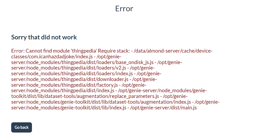 Genie Error when trying to add Home Assistant skill Configuration