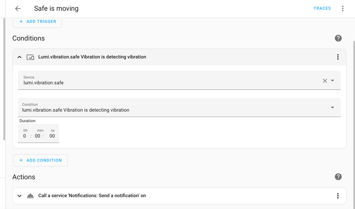Vibration sensor not sending notifications Configuration Home