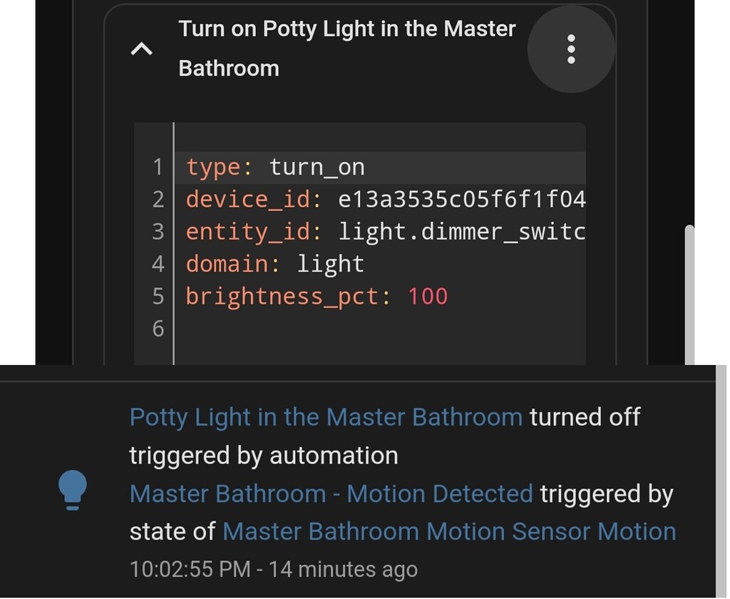 Dimmer Switch light turning off sometimes when automation action is to