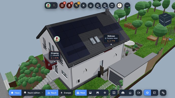 Low batteries at the sensors (values set in the browser for this screenshot)