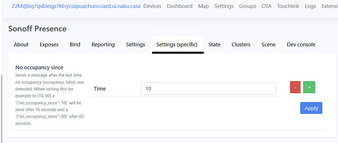 Sonoff Presence- Settings (specific)