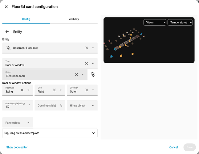 The new editor: editing an entity, its objects highlighted in the preview